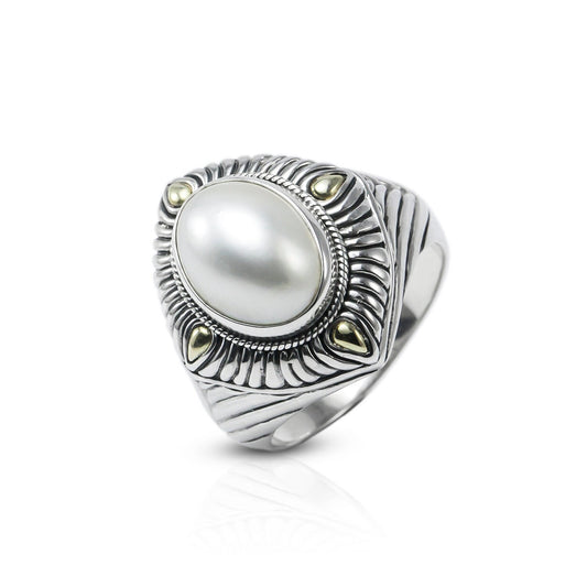 mabe pearl ring 925 sterling silver marquise shape decorated with 18K real gold