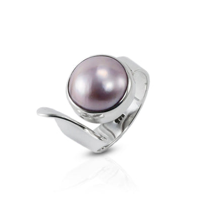 pink Mabe pearl ring set in 925 sterling silver handmade bezel adjustable size