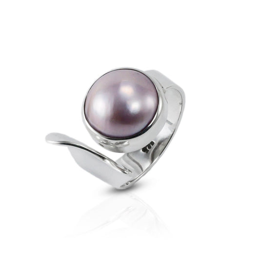 pink Mabe pearl ring set in 925 sterling silver handmade bezel adjustable size