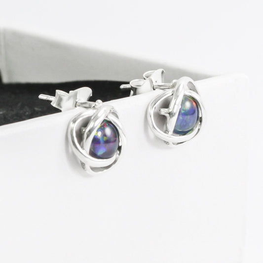 fire opal earrings stud 925 sterling silver, genuine opal earrings