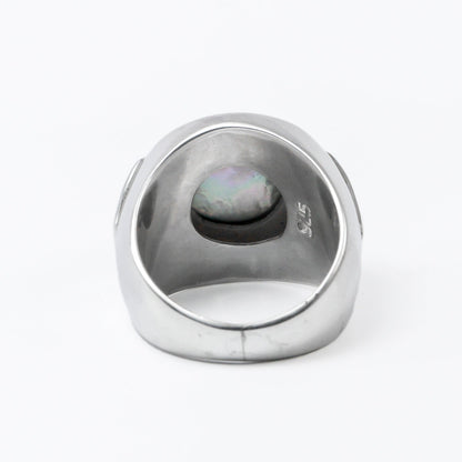 blue mabe pearl ring set in 925 sterling silver, doom wide band ring