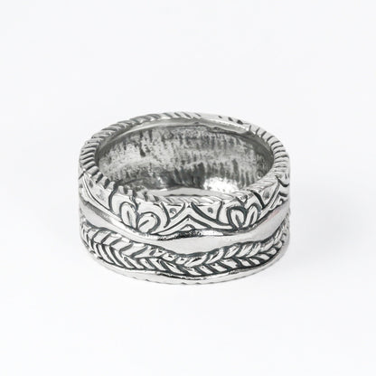 Eternity band ring unisex 925 sterling silver decorated with filigree ornament full side carving
