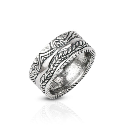 Eternity band ring unisex 925 sterling silver decorated with filigree ornament full side carving