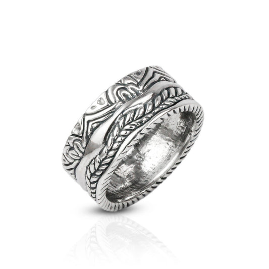 Eternity band ring unisex 925 sterling silver decorated with filigree ornament full side carving