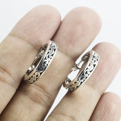 Hoop Earrings 925 sterling silver decorated with Swirl Filigree art and push back closure for women