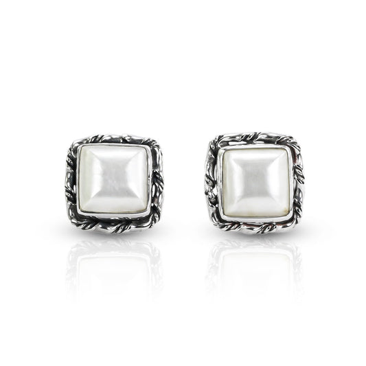 Square mabe pearl studs earrings set in 925 sterling silver,