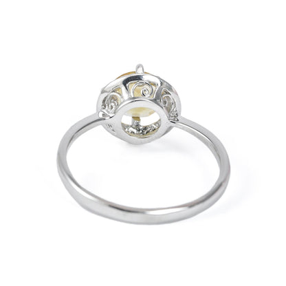 solitaire ring 925 sterling silver with genuine yellow citrine decorated with white crystal