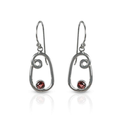 red garnet earrings 925 sterling silver with infinity swirl