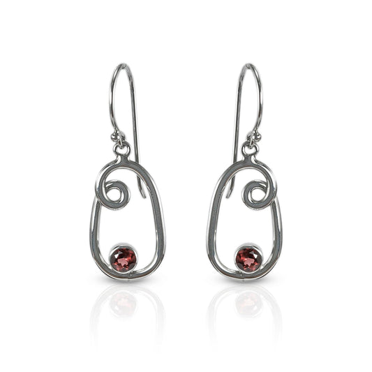 red garnet earrings 925 sterling silver with infinity swirl