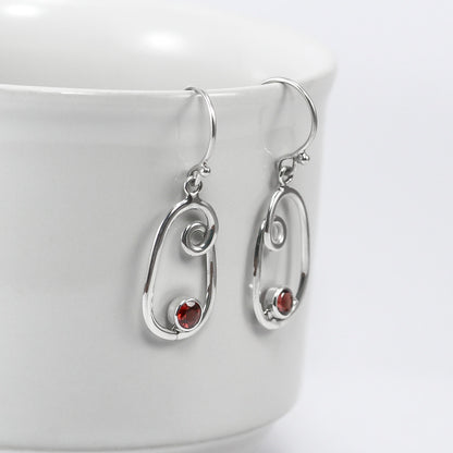 red garnet earrings 925 sterling silver with infinity swirl