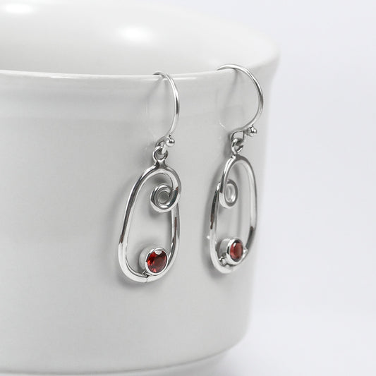 red garnet earrings 925 sterling silver with infinity swirl