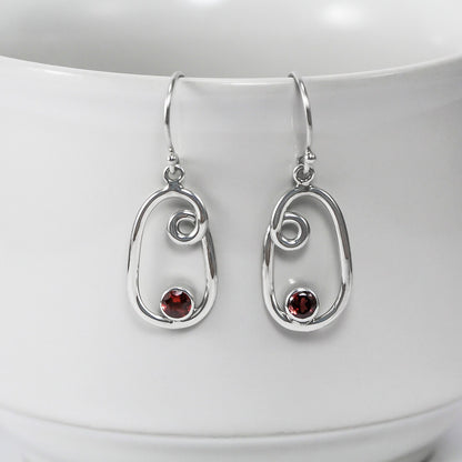 red garnet earrings 925 sterling silver with infinity swirl