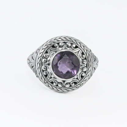 Genuine amethyst ring 925 sterling silver decorated with filigree ornament