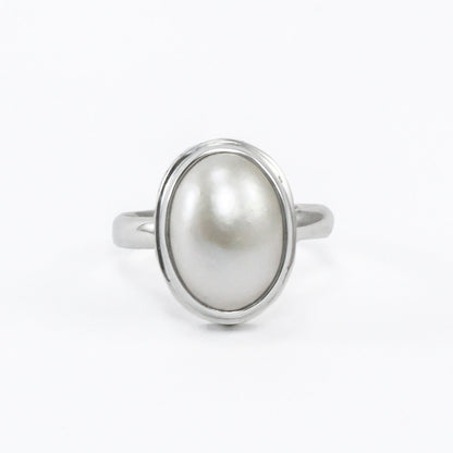 oval pearl ring 925 sterling silver with genuine cultured mabe pearl