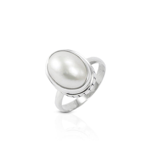 oval pearl ring 925 sterling silver with genuine cultured mabe pearl