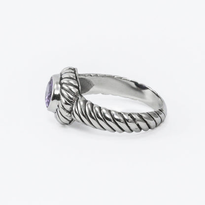Cable style ring in 925 sterling silver with genuine amethyst