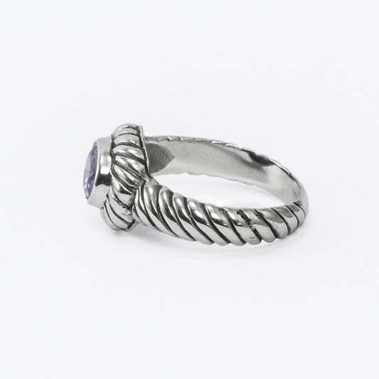 Cable style ring in 925 sterling silver with genuine amethyst