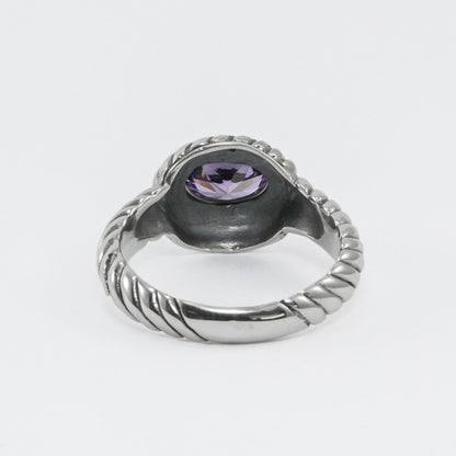 Cable style ring in 925 sterling silver with genuine amethyst
