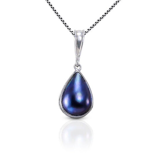blue mabe pearl pendant necklace tear drop set in 925 sterling silver