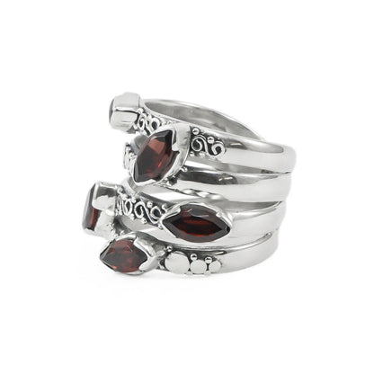 Red Garnet ring set in 925 sterling silver, multi stones ring
