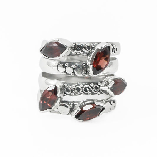 Red Garnet ring set in 925 sterling silver, multi stones ring