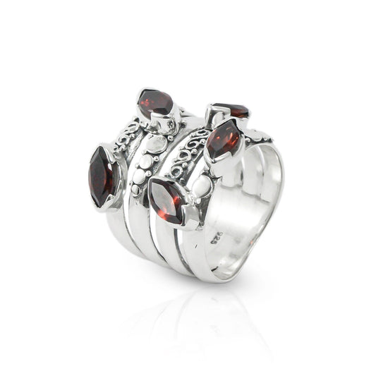 Red Garnet ring set in 925 sterling silver, multi stones ring