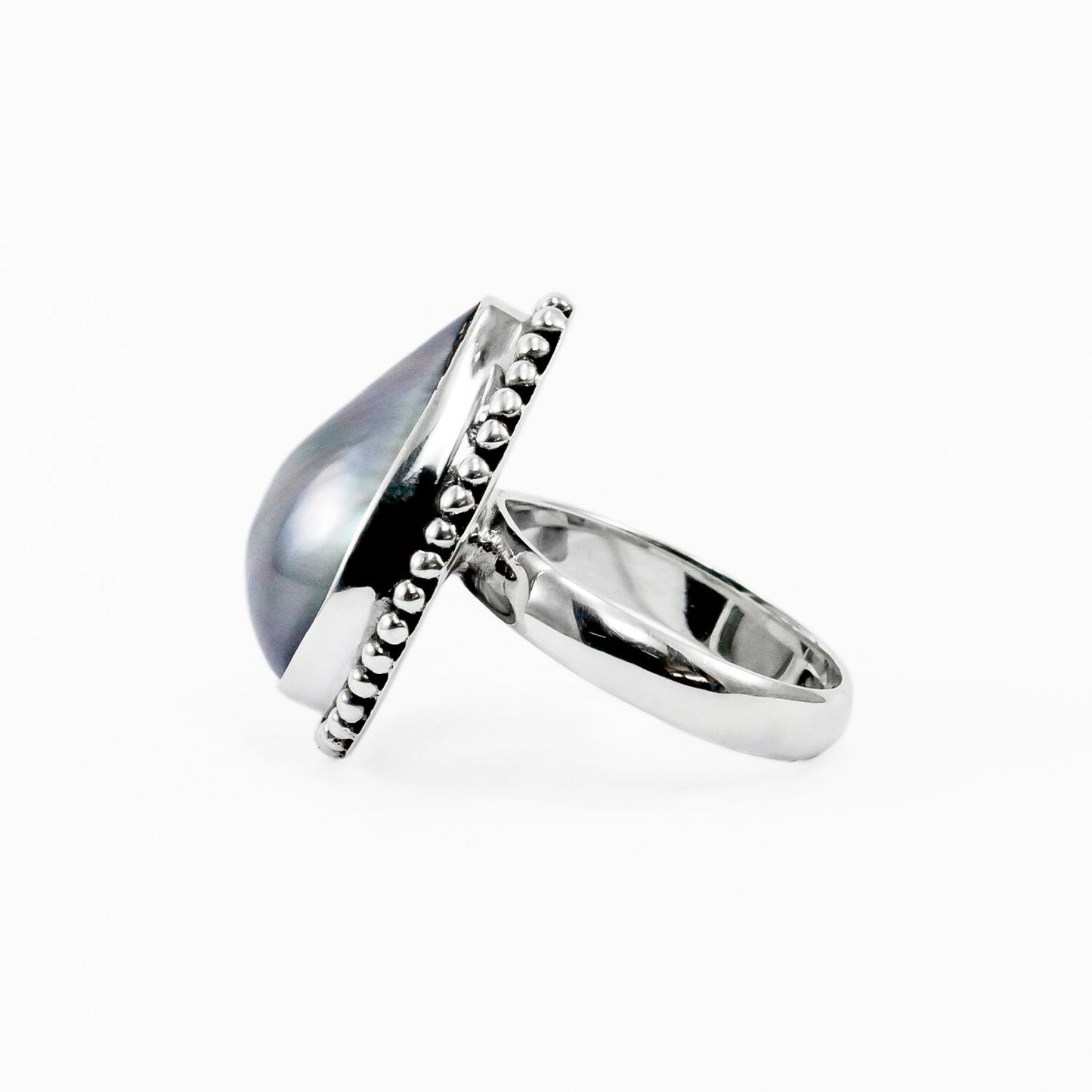blue mabe pearl ring teardrop shape set in 925 sterling silver,