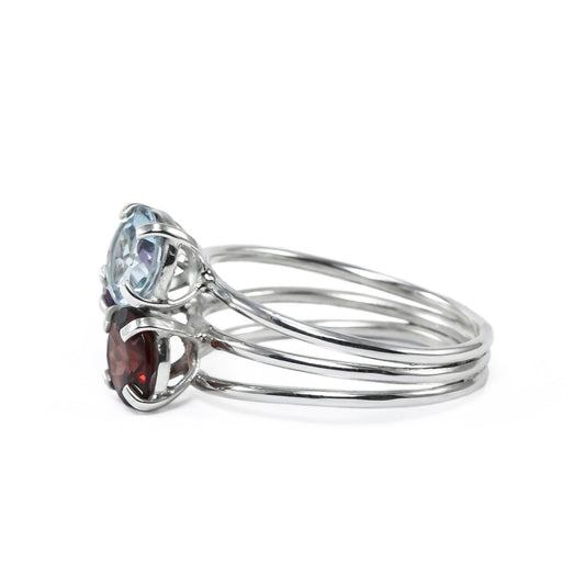 Multi stones ring set in 925 sterling silver, three stones ring