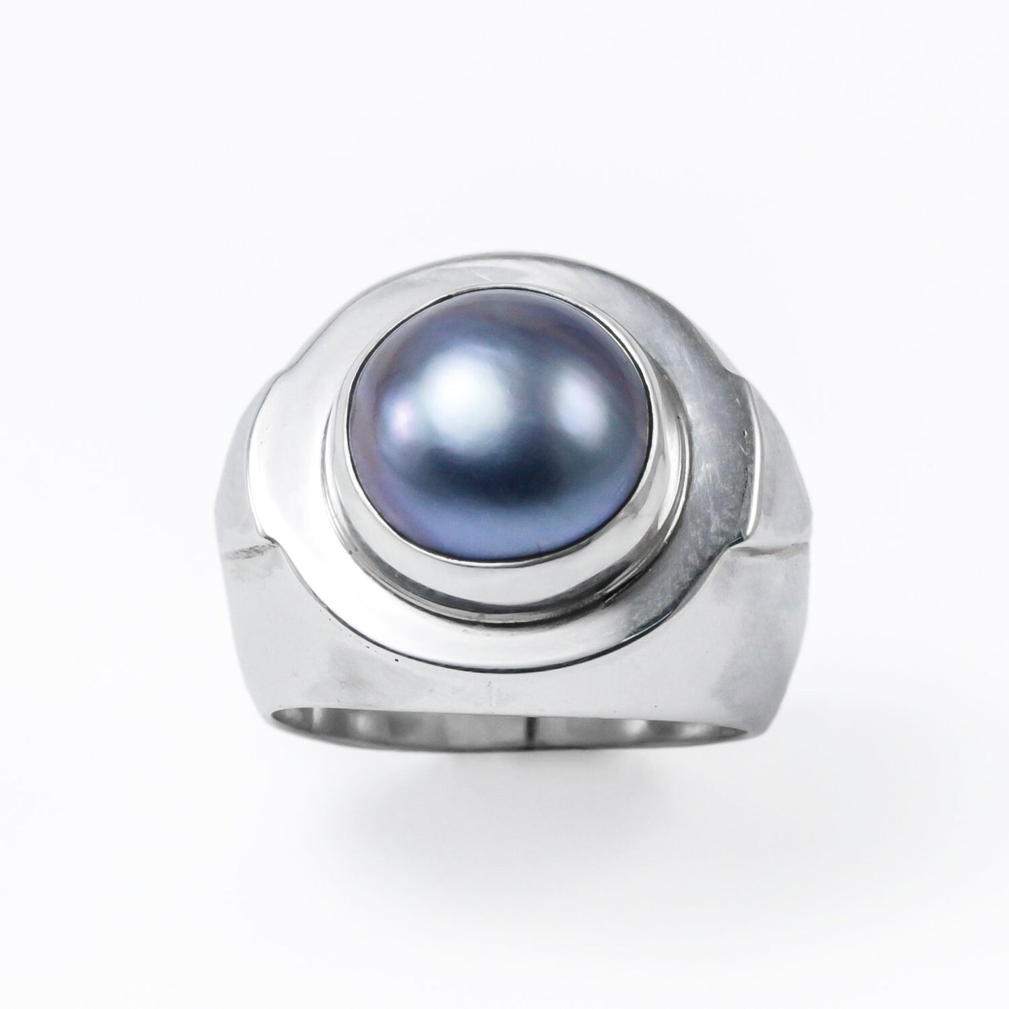 blue mabe pearl ring set in 925 sterling silver, doom wide band ring