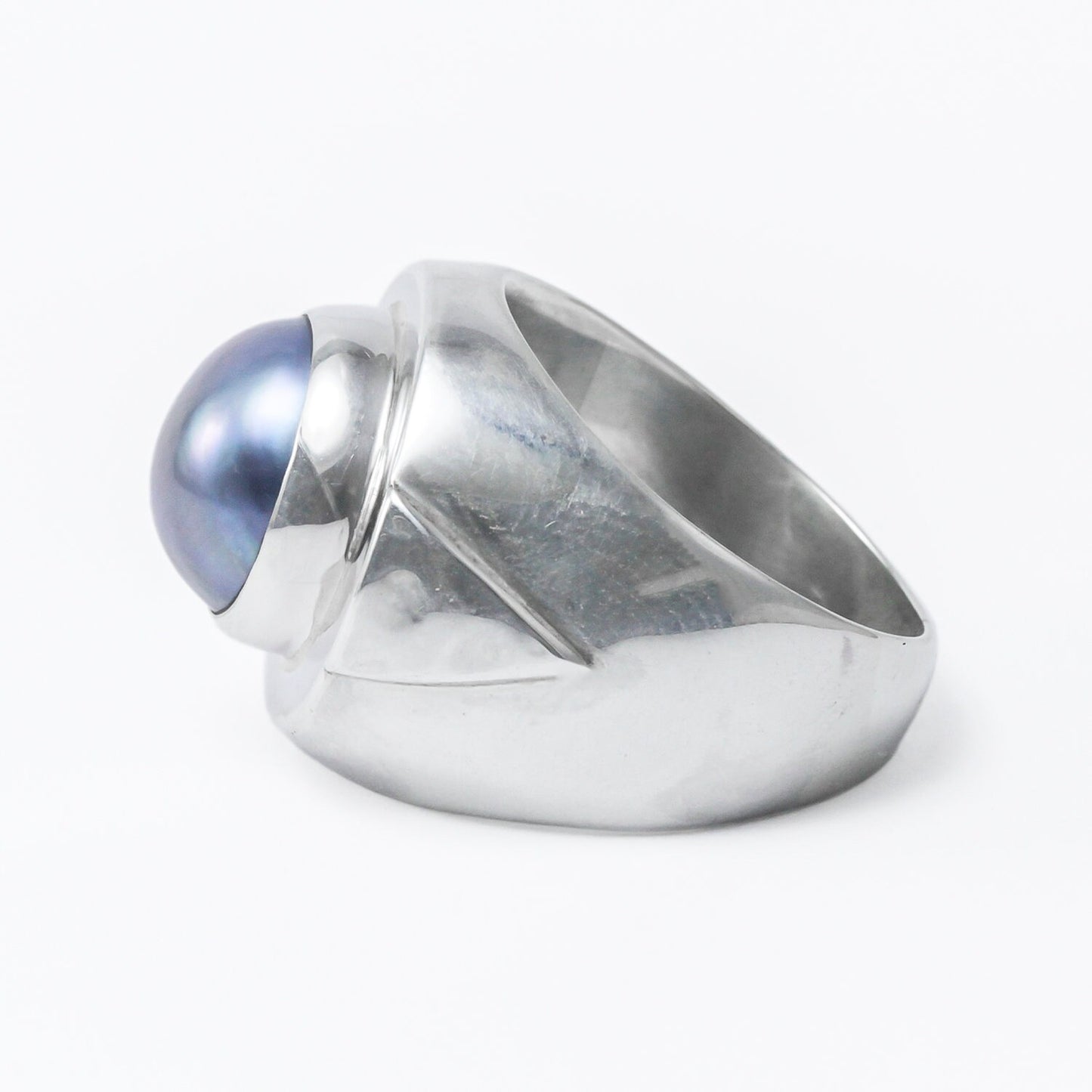 blue mabe pearl ring set in 925 sterling silver, doom wide band ring