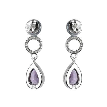 amethyst stud earrings 925 with genuine red garnet and micro setting crystal