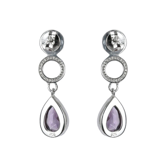 amethyst stud earrings 925 with genuine red garnet and micro setting crystal