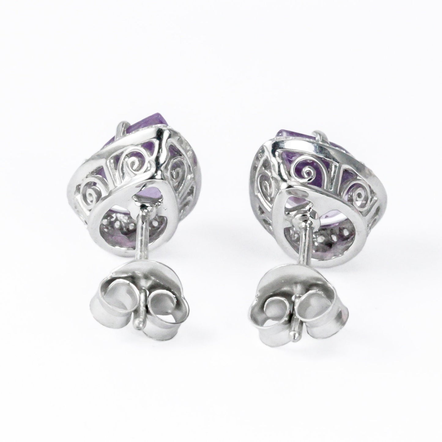 Teardrop Amethyst Earrings Studs 6*9 mm bezel set in 925 stud earrings push back closure with genuine white crystal
