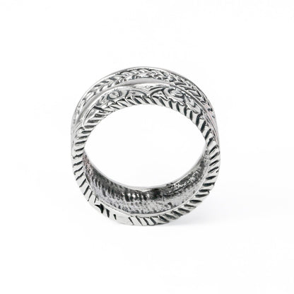 Eternity band ring unisex 925 sterling silver decorated with filigree ornament full side carving
