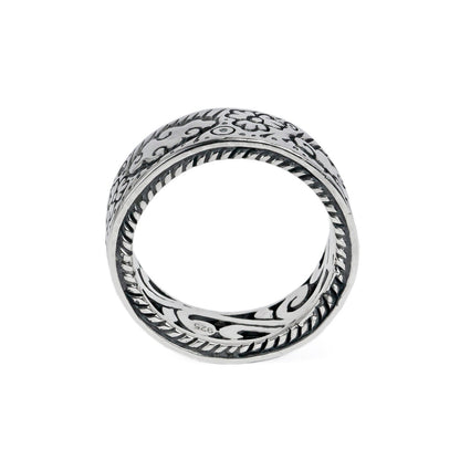 Eternity wide band ring unisex 925 sterling silver decorated with filigree ornament full side carving