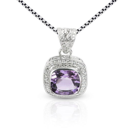 Amethyst Pendant Necklace bezel set 925 sterling silver, 10*10 mm square amethyst