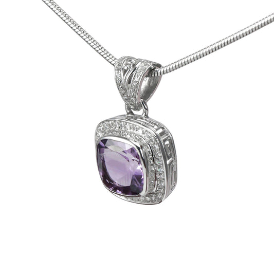 Amethyst Pendant Necklace bezel set 925 sterling silver, 10*10 mm square amethyst