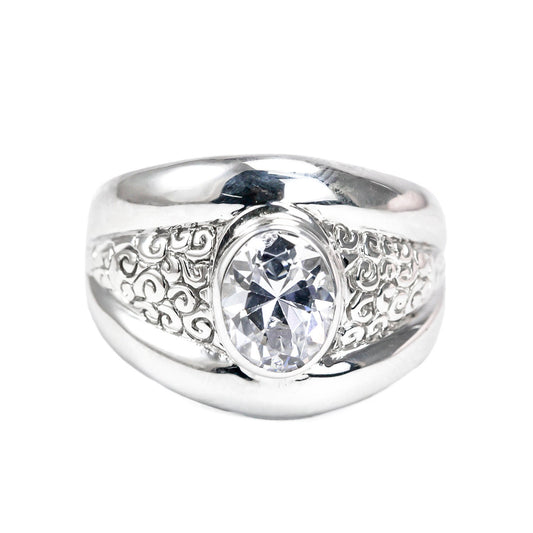 Wide band ring for women 925 sterling silver with genuine white crystal