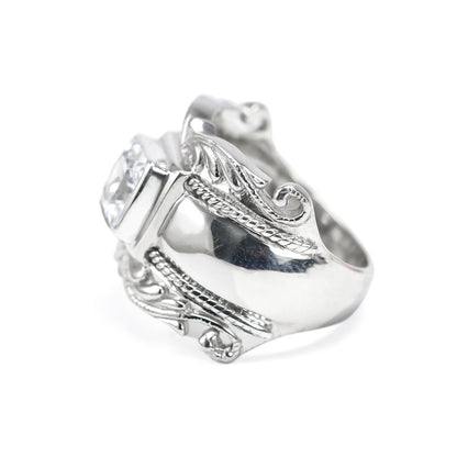 Wide band ring for women 925 sterling silver with genuine white crystal decorated with white crystal