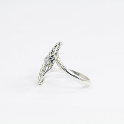 Spiderweb ring  925 sterling silver decorated with dragonfly ornament and white shell