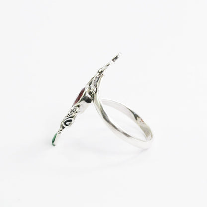 bypass ring 925 sterling silver with tourmaline and filigree dragonfly