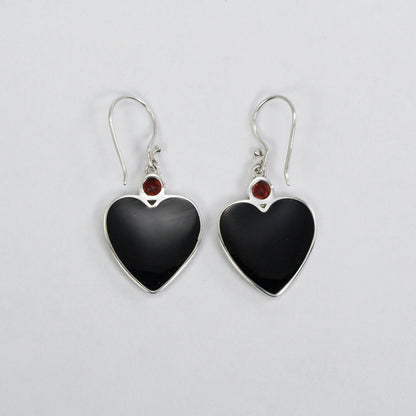 Dragonfly earrings 925 sterling silver with genuine garnet and black shell