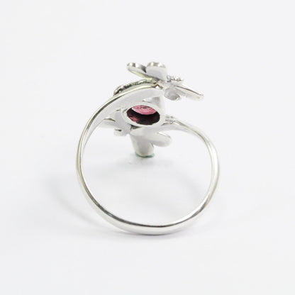 bypass ring 925 sterling silver with tourmaline and filigree dragonfly