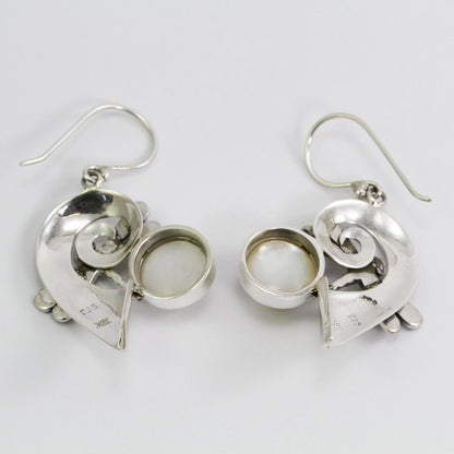 mabe pearl earrings dangle 925 sterling silver and 18K yellow gold dragonfly ornament
