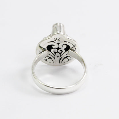 Circle ring 925 sterling silver with natural garnet decorated with dragonfly filigree ornament