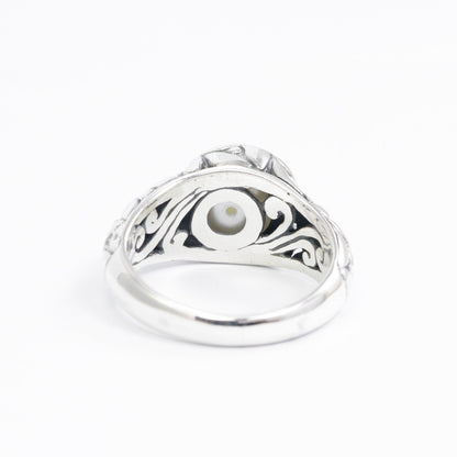 fresh water pearl ring 925 sterling silver 8 mm round pearl decorated with seed ornament