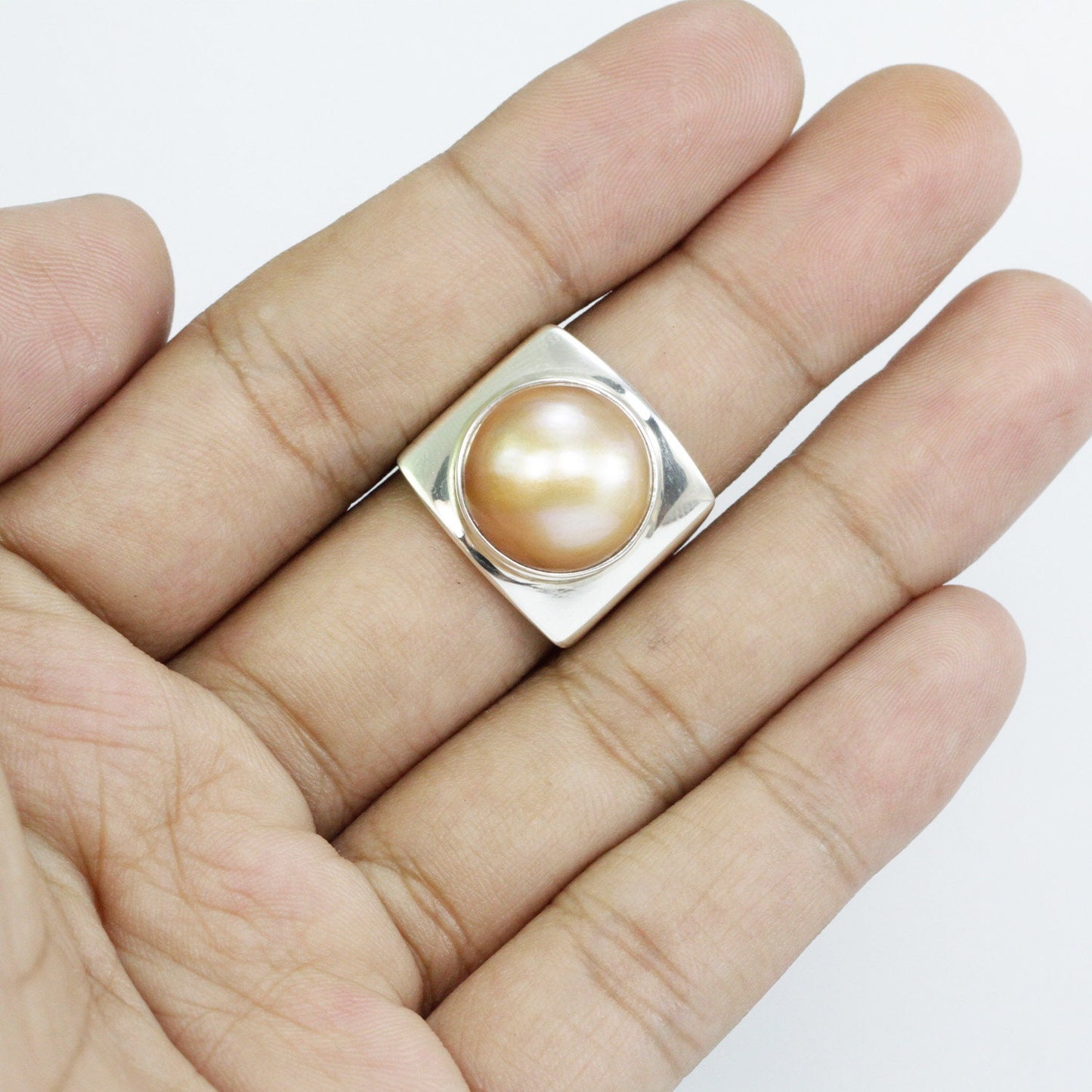 Golden mabe pearl ring 925 sterling silver doom wide band ring