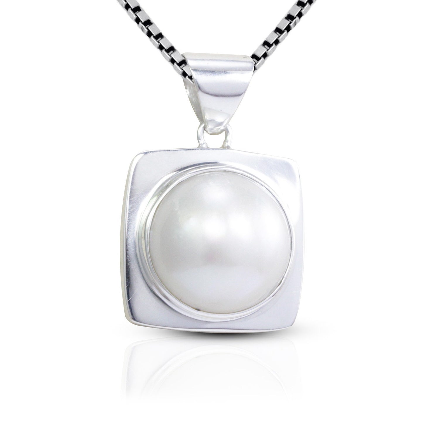 white mabe pearl pendant 925 sterling silver with square doom frame