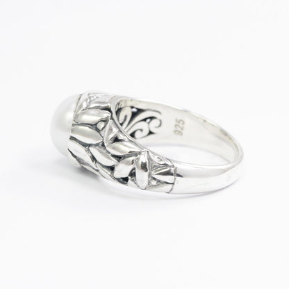 fresh water pearl ring 925 sterling silver 8 mm round pearl decorated with seed ornament