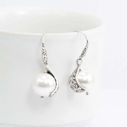 freshwater pearl earrings 925 sterling silver decorated with filigree ornament
